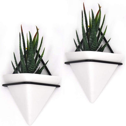 2 Pack Small Wall Succulent Planters Black-White Wall Decor Geometric Triangle Hanging Planters 4Inch Succulents Pots for Cactus, Air Plants, for Mom