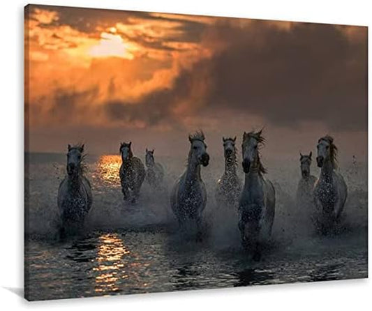 Canvas Wall Art Horse Running Framed Prints Painting Modern Abstract Canvas Oil Painting Wall Art for Home Living Room Bedroom Decor Colorful by Animal Print Ready to Hang 12X18Inch