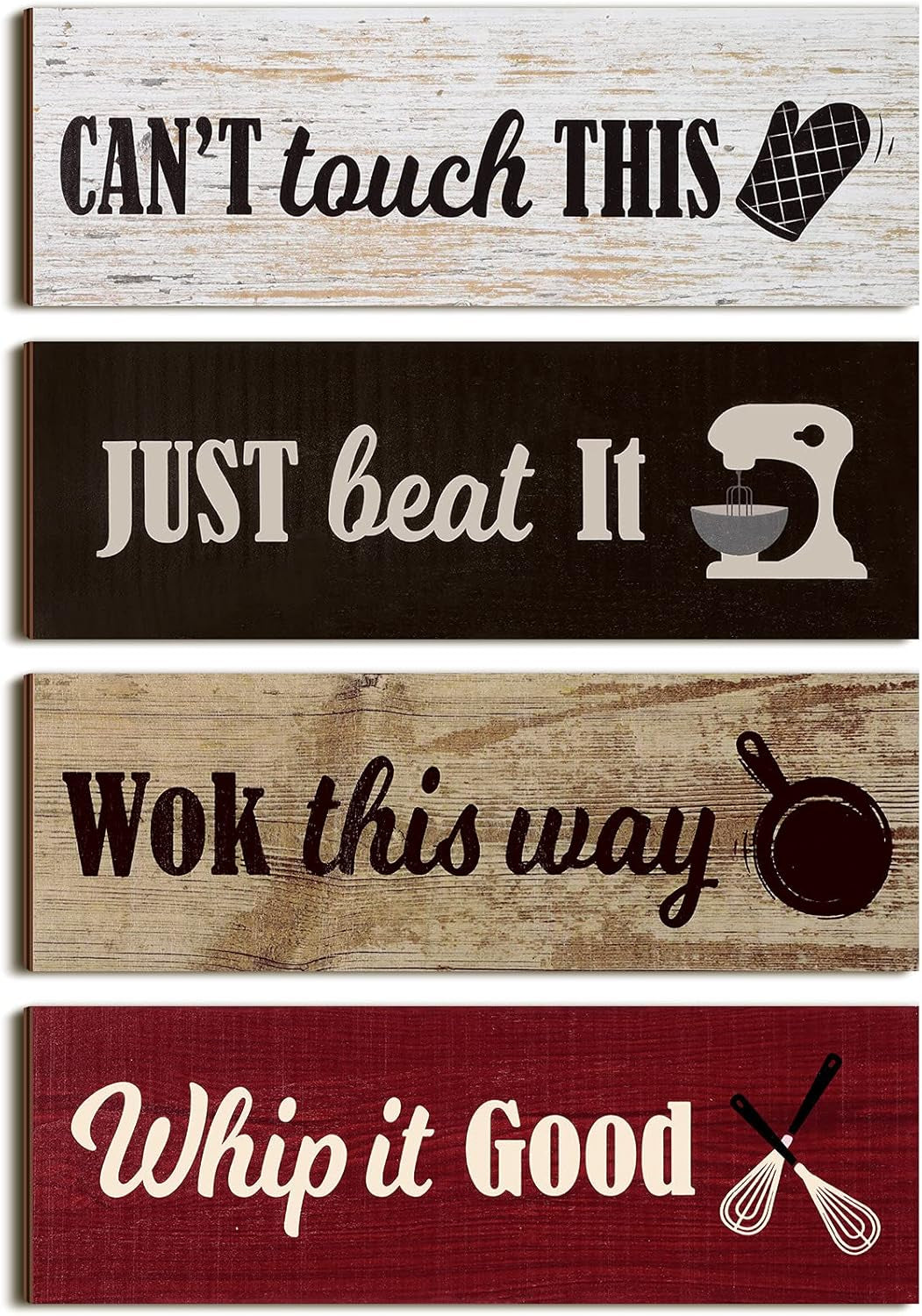 4 Pieces Rustic Kitchen Wood Sign Decorations Kitchen Wall Signs Decor above Cabinet Baking Prints Signs Family Farmhouse Hanging Wooden Decoration for Home, 11.8 X 3.9 Inch(Classic Style)