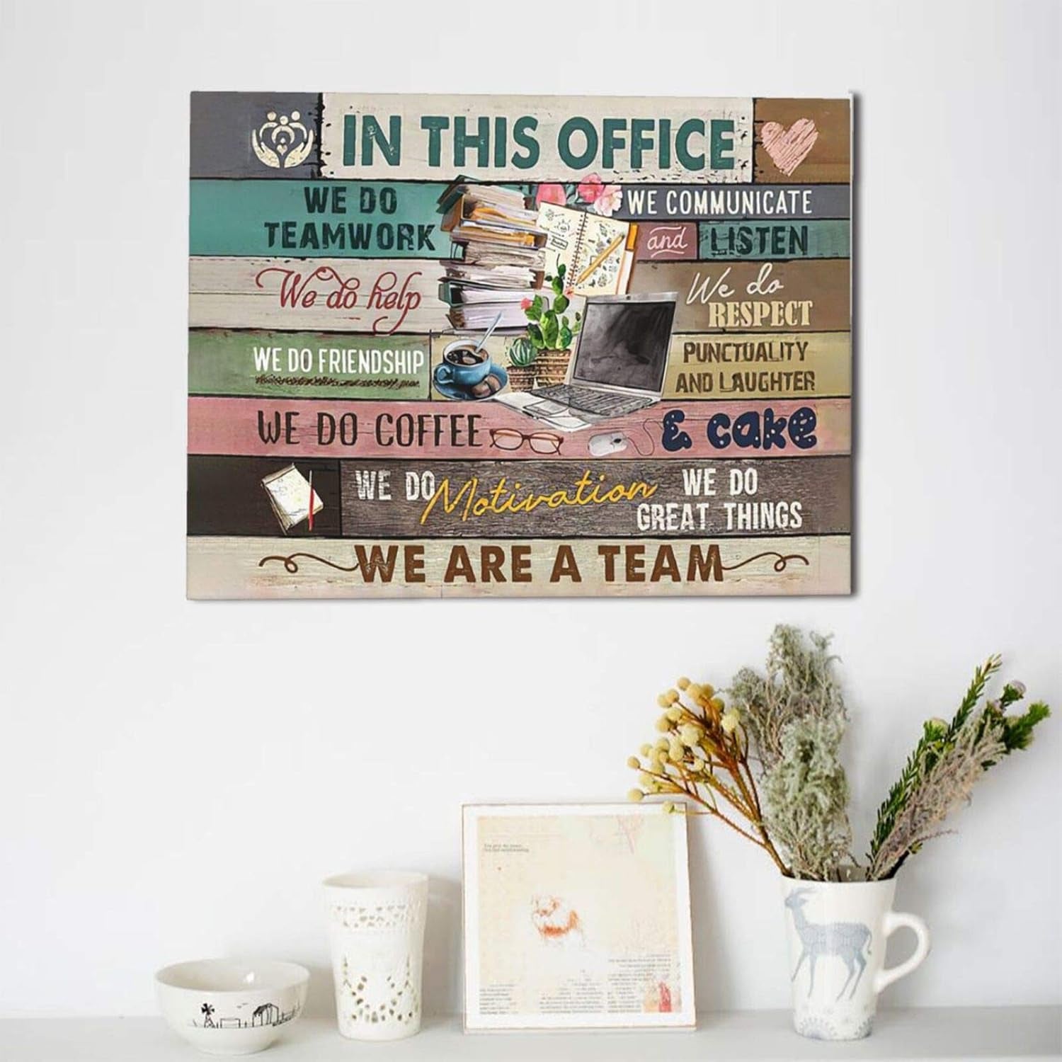 Inspirierende Wandkunst Für Büro, Leinwanddruck, Motivationszitate, Poster Kunstwerk "In This Office We Are a Team", Moderne Heimdekoration, Gerahmt Und Gespannt, Schlafzimmer, 30.5X40.6 Cm