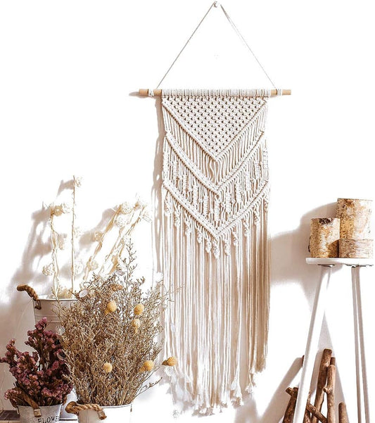 Macrame Wall Hanging Curtain Christmas Decor Bohemian Wall Decor Handmade Woven Wall Tapestry Large 15.7"X 43.3"(40 X 110Cm) Boho Wedding Backdrop Wall Decoration for Living Room