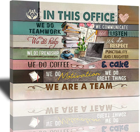 Inspirierende Wandkunst Für Büro, Leinwanddruck, Motivationszitate, Poster Kunstwerk "In This Office We Are a Team", Moderne Heimdekoration, Gerahmt Und Gespannt, Schlafzimmer, 30.5X40.6 Cm