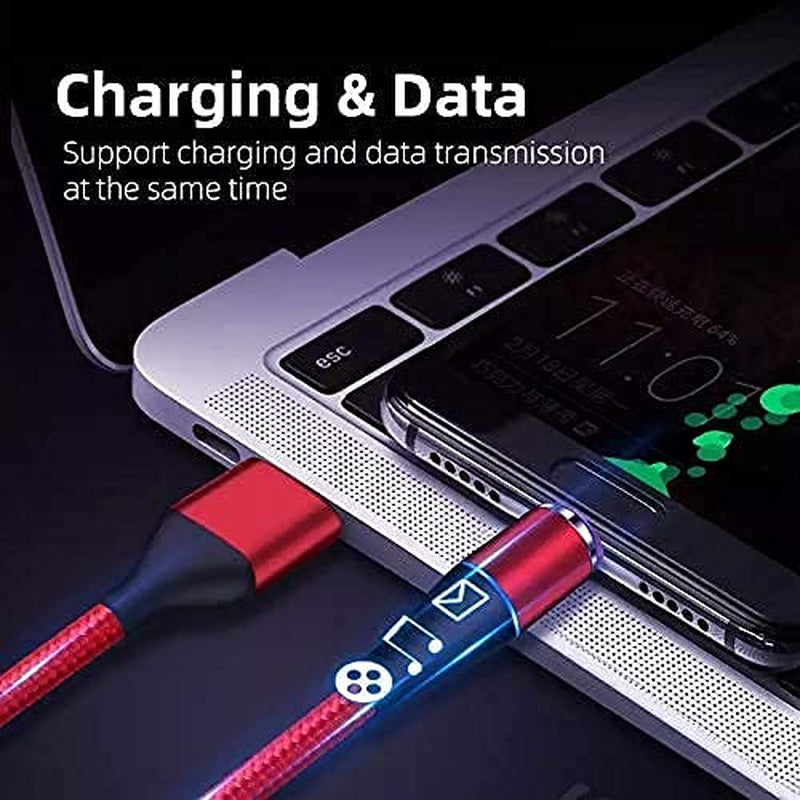 Aporia Magnetic Charging USB Cable with 360° Rotating 7PIN Tips Micro Type C | Fast Charge and Data Transfer [2-Pack] Red 6Ft + Black 6Ft Cable + 2X Tips + Bullet + Desk Stick