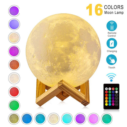 Moon Lamp Kids Night Light Galaxy Lamp 16 Colors LED 3D Moon Light Touch Remote Control Rechargeable Gift for Girls Boys