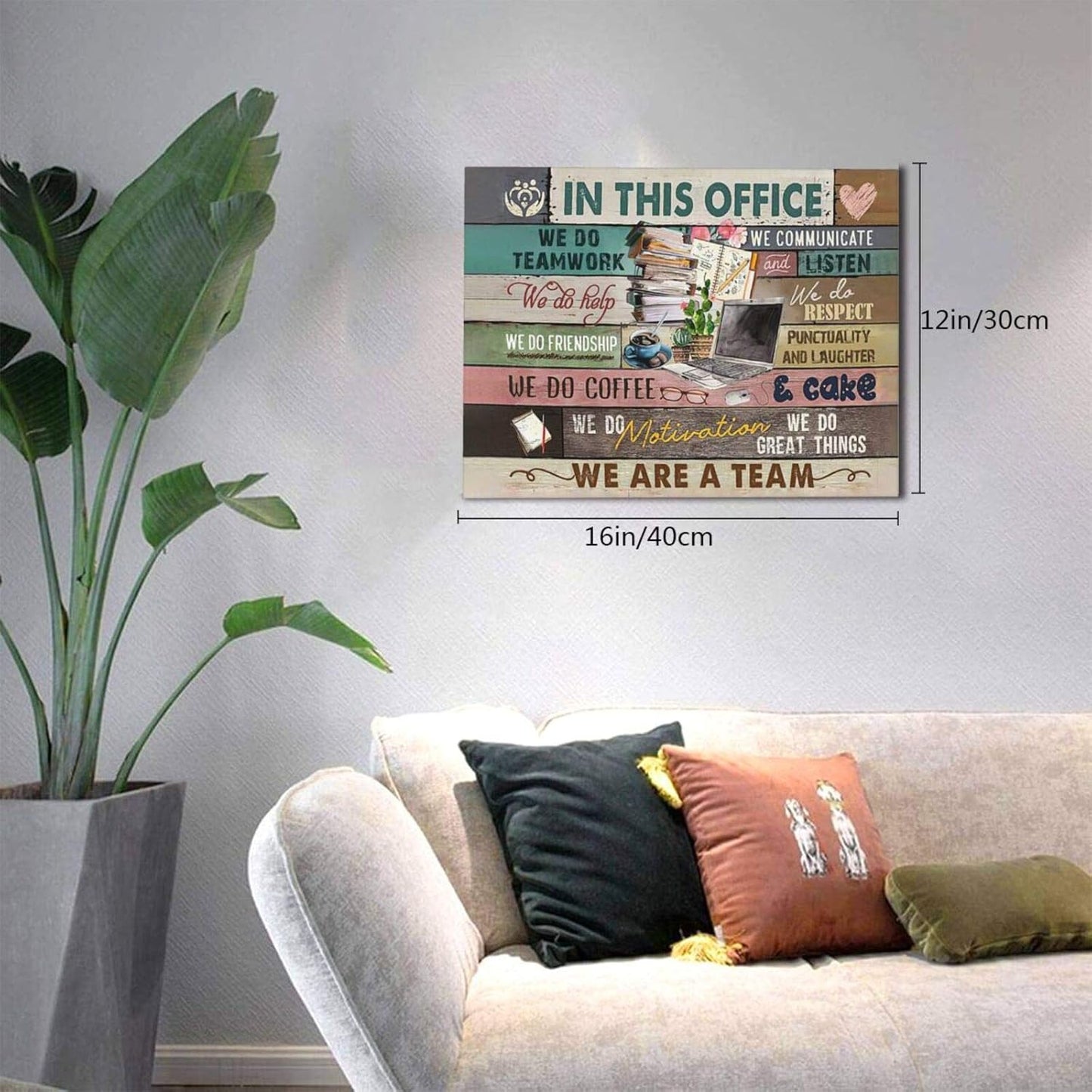 Inspirierende Wandkunst Für Büro, Leinwanddruck, Motivationszitate, Poster Kunstwerk "In This Office We Are a Team", Moderne Heimdekoration, Gerahmt Und Gespannt, Schlafzimmer, 30.5X40.6 Cm