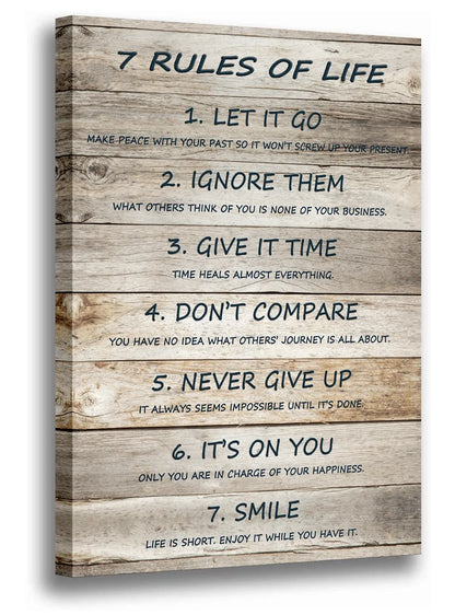 7 Rules of Life Motivational Wall Art Inspirational Quotes Canvas Prints Ready to Hang 12X16 Inch