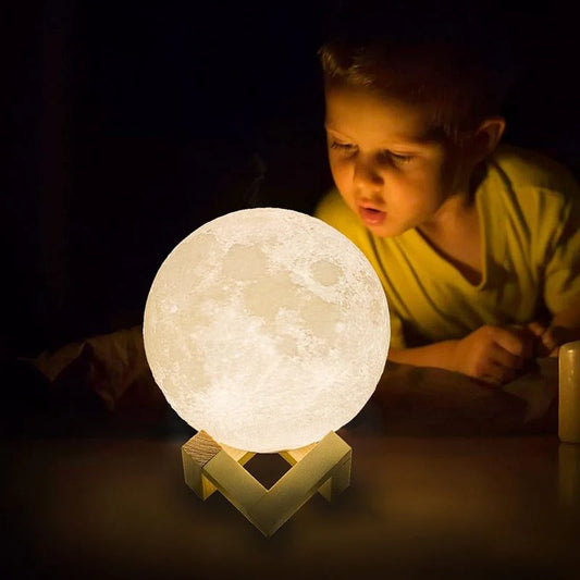 3D Moon Lamp Night Light - 16 Colors, Touch & Remote Control, Rechargeable